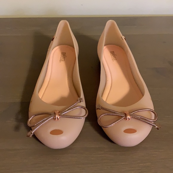 Melissa Pale Pink Peep Toe Jelly Flats with Bows - Women’s Size 7 - Picture 3 of 9
